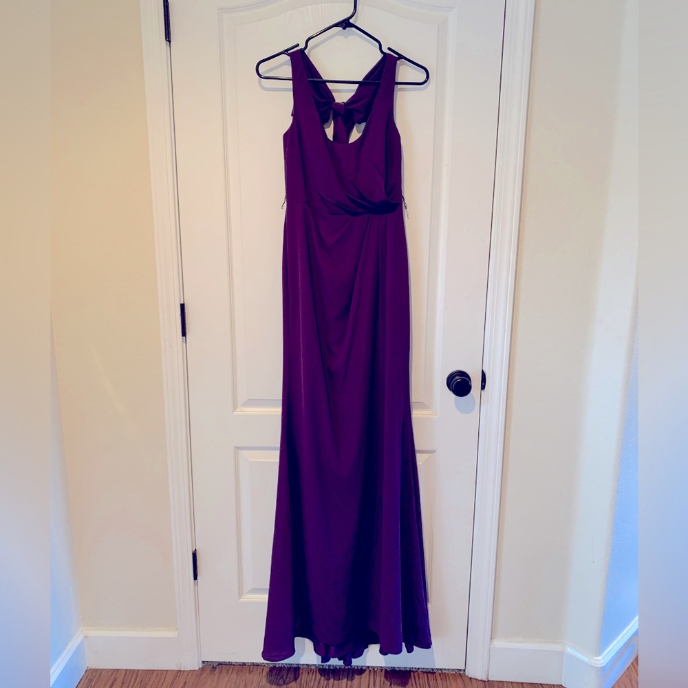 Floor length purple bridesmaid dress